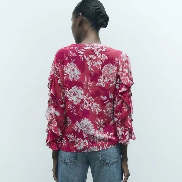 ZARA PRINTED TOP WITH RUFFLES - Picture 5 of 11